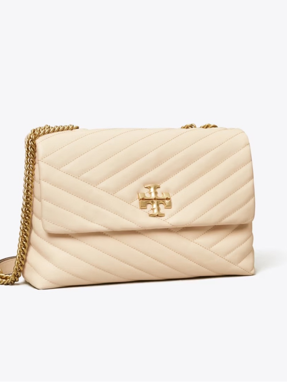 Beige Tory Burch KIRA CHEVRON SHOULDER BAG